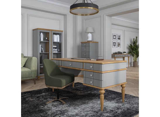 Шкаф для посуды "Рандеву" 21 (сосна) (белый, серый)