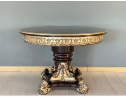 Стол круглый раскладной Изабелла 110(140) (темный орех, патина золото)