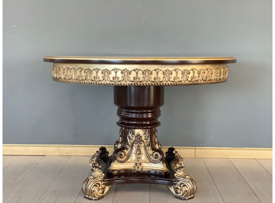 Стол круглый раскладной Изабелла 110(140) (темный орех, патина золото)