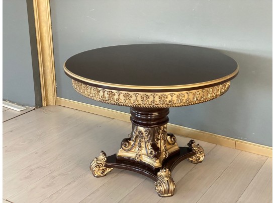 Стол круглый раскладной Изабелла 110(140) (темный орех, патина золото)