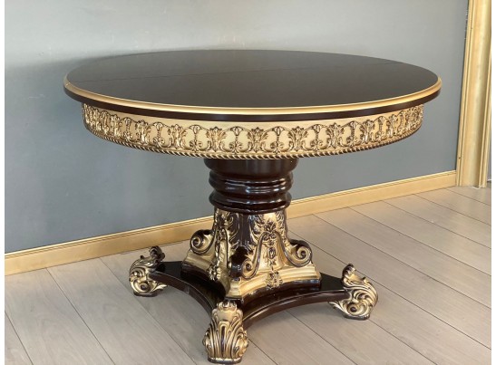 Стол круглый раскладной Изабелла 110(140) (темный орех, патина золото)