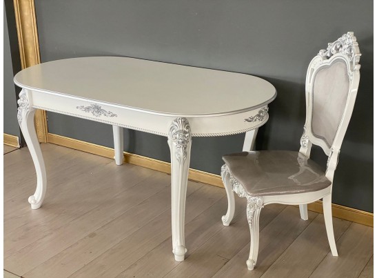 Стол овальный раскладной Розалия (белый, патина серебро)