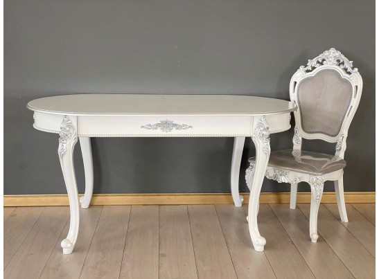 Стол овальный раскладной Розалия (белый, патина серебро)