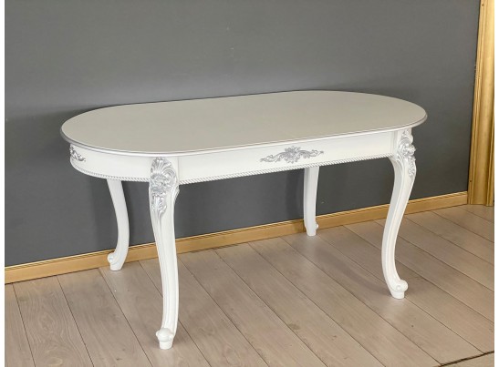 Стол овальный раскладной Розалия (белый, патина серебро)