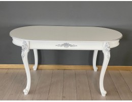 Стол овальный раскладной Розалия (белый, патина серебро)