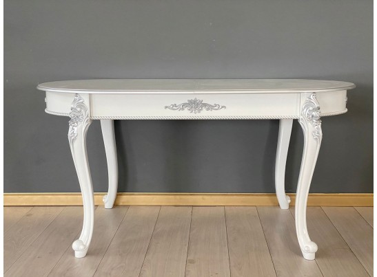 Стол овальный раскладной Розалия (белый, патина серебро)