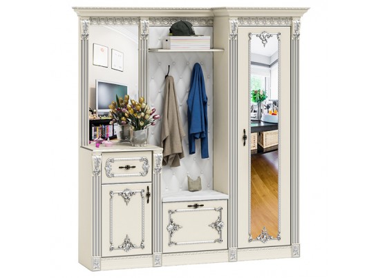 Прихожая Визит П-3 Белый/Ручная роспись серебром в Каменске-Уральском