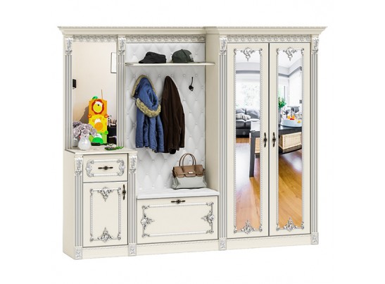 Прихожая Визит П-6 Белый/Ручная роспись серебром в Каменске-Уральском