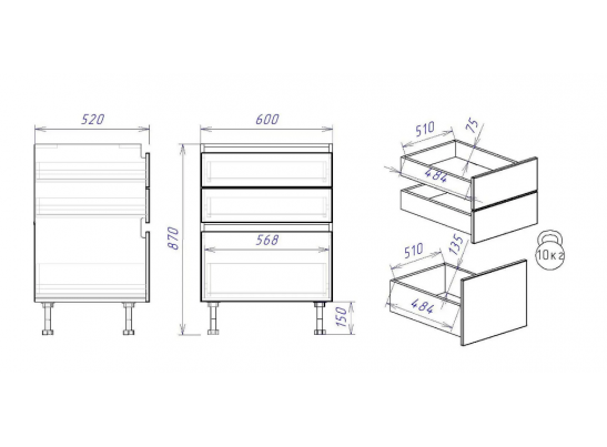 Стол с ящиками "Женева" 60 белый
