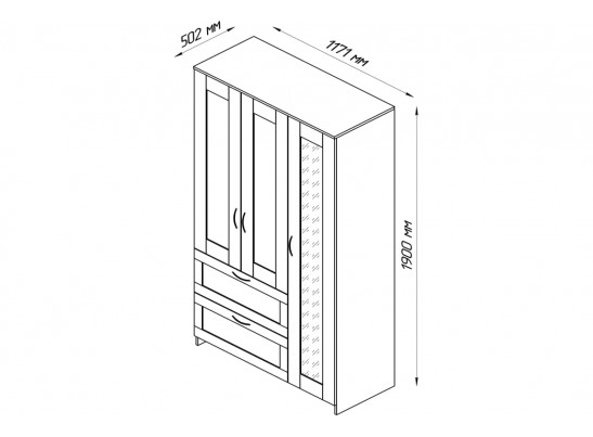 Шкаф 3 двери и 2 ящика СИРИУС 3 2.02.01.080.1 в Каменске-Уральском