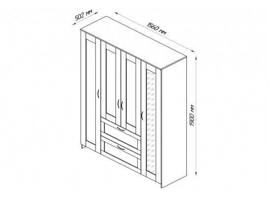 Шкаф 4 двери и 2 ящика с зеркалами СИРИУС 4 2.02.01.091.1 в Каменске-Уральском