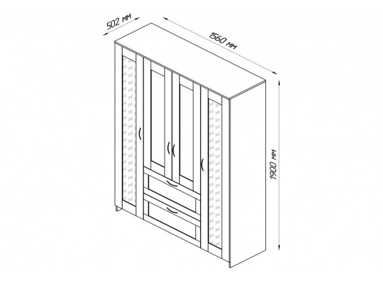 Шкаф 4 двери и 2 ящика с зеркалами СИРИУС 4 2.02.01.092.1 в Каменске-Уральском