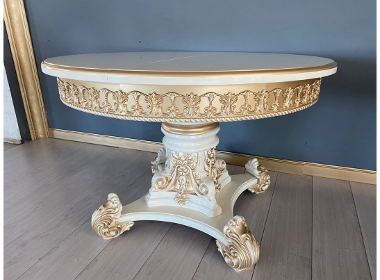 Стол круглый раскладной Изабелла 110(140) (слоновая кость, патина золото)