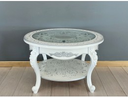 Стол журнальный круглый Жасмин (белый, патина серебро)