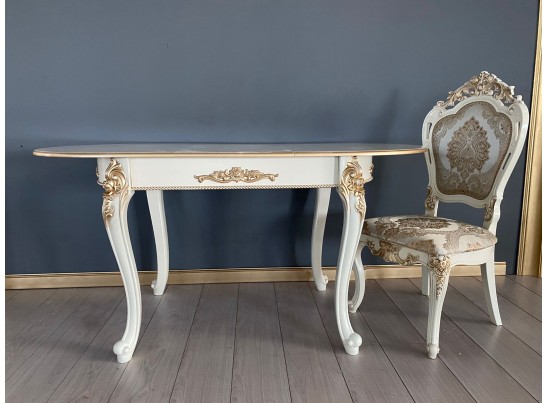 Стол овальный раскладной Розалия (слоновая кость, патина золото)