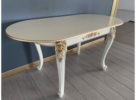 Стол овальный раскладной Розалия (слоновая кость, патина золото)