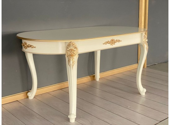 Стол овальный раскладной Розалия (слоновая кость, патина золото)