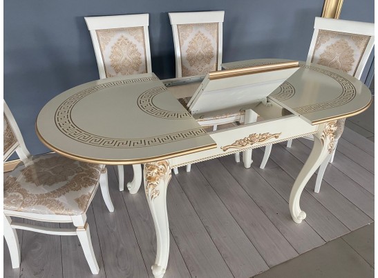 Стол овальный раскладной Милан на 4х ножках (слоновая кость, патина золото)