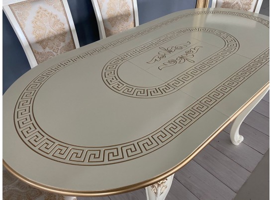 Стол овальный раскладной Милан на 4х ножках (слоновая кость, патина золото)