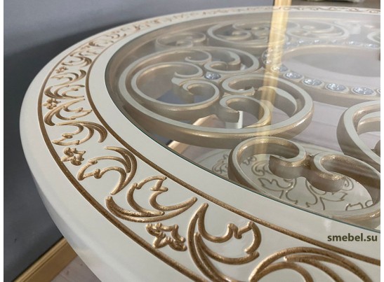 Стол журнальный круглый Жасмин (слоновая кость, патина золото)