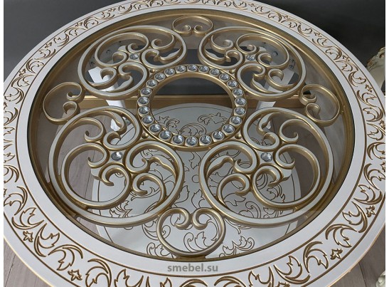 Стол журнальный круглый Жасмин (слоновая кость, патина золото)