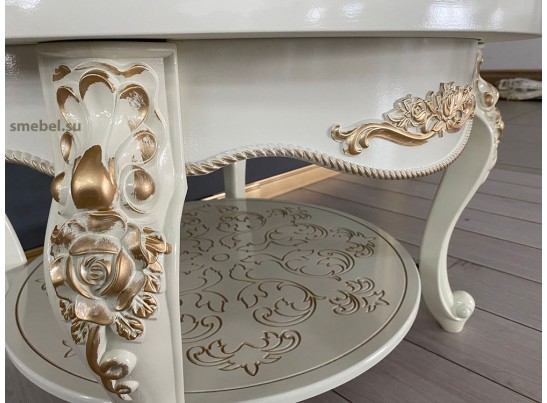 Стол журнальный круглый Жасмин (слоновая кость, патина золото)