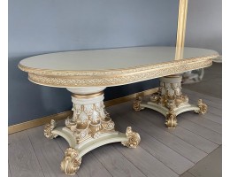 Стол овальный раскладной Версаль (слоновая кость, патина золото)