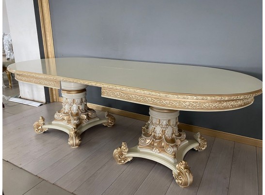 Стол овальный раскладной Версаль (слоновая кость, патина золото)
