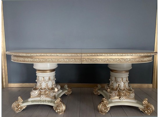 Стол овальный раскладной Версаль (слоновая кость, патина золото)