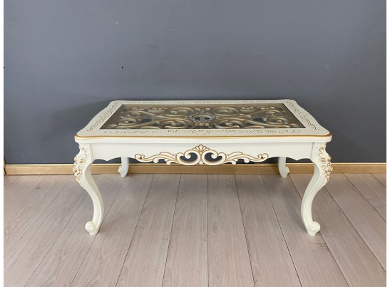 Стол журнальный прямоугольный Жасмин (слоновая кость, патина золото)