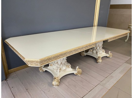 Стол прямоугольный раскладной Версаль (слоновая кость, патина золото)