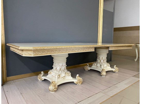 Стол прямоугольный раскладной Версаль (слоновая кость, патина золото)