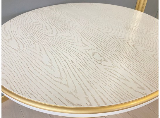 Стол круглый раскладной Верона (белый, патина золото) шпон