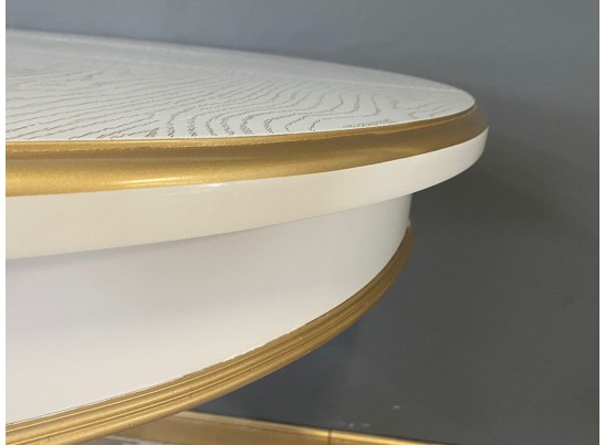 Стол круглый раскладной Верона (белый, патина золото) шпон