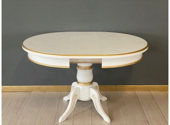 Стол круглый раскладной Верона (белый, патина золото) шпон