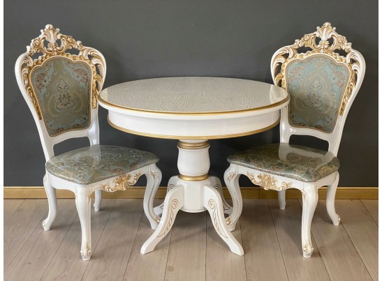 Стол круглый раскладной Верона (белый, патина золото) шпон