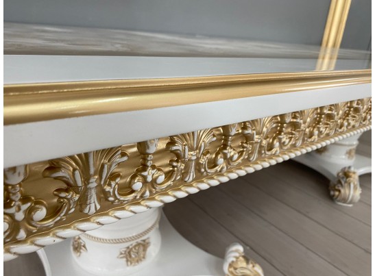 Стол обеденный раскладной Жасмин (голд мрамор, белый, патина золото)