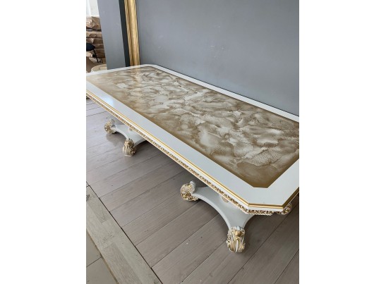 Стол обеденный раскладной Жасмин (голд мрамор, белый, патина золото)