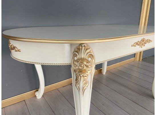 Стол овальный раскладной Розалия (белый, патина золото)