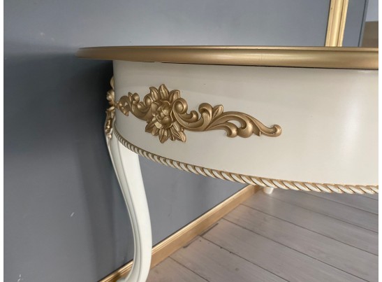 Стол овальный раскладной Розалия (белый, патина золото)