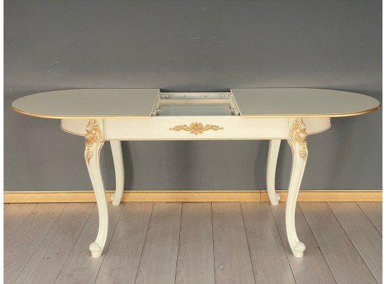 Стол овальный раскладной Розалия (белый, патина золото)