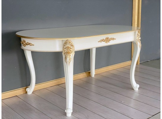 Стол овальный раскладной Розалия (белый, патина золото)