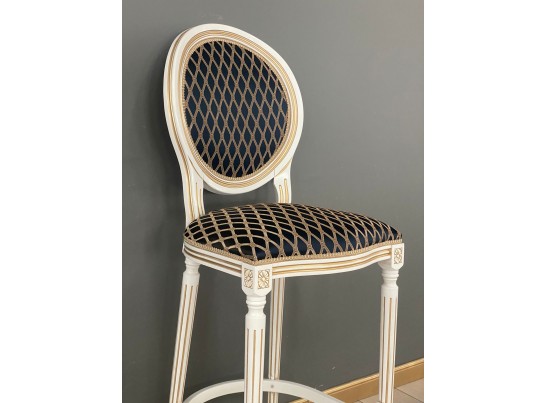 Стул барный Медальон (белый, патина золото)