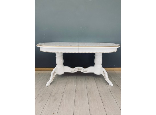 Стол овальный раскладной Милан (белый, патина, золото)