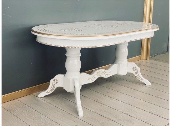 Стол овальный раскладной Милан (белый, патина, золото)