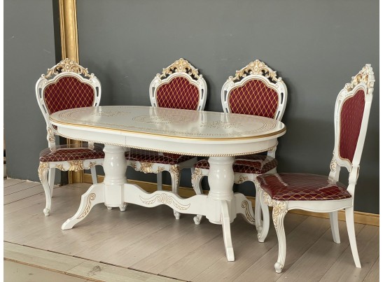 Обеденная группа Стол Милан и стулья Розалия (белый, патина золото) в Каменске-Уральском