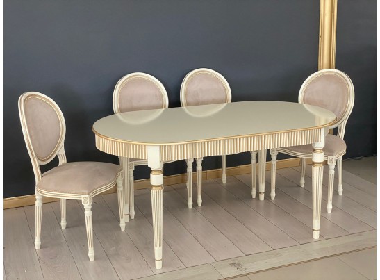 Стол овальный раскладной Азалия 2 (слоновая кость, патина золото)