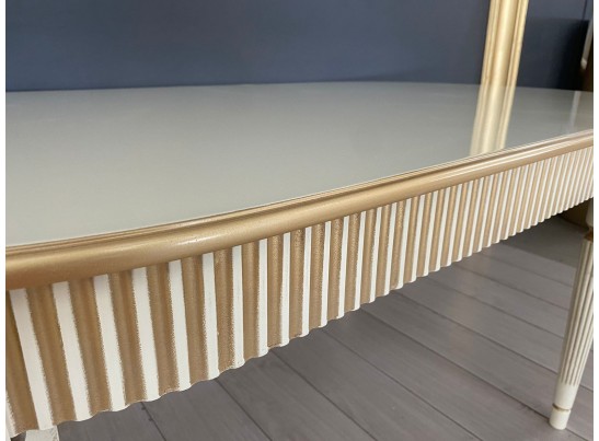 Стол овальный раскладной Азалия 2 (слоновая кость, патина золото)