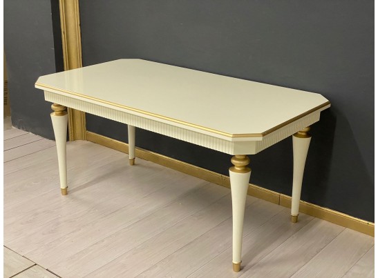 Стол прямоугольный раскладной Грация (слоновая кость, патина золото)