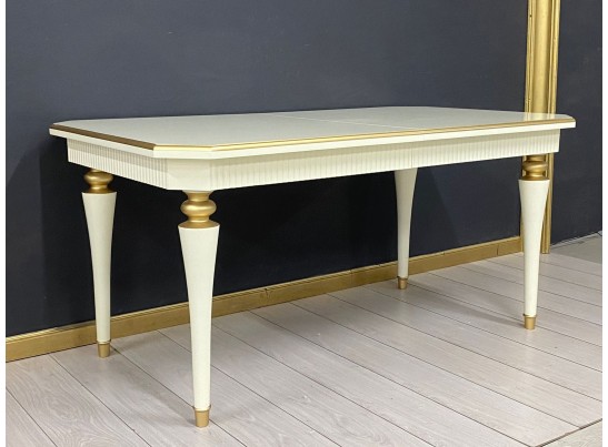 Стол прямоугольный раскладной Грация (слоновая кость, патина золото)